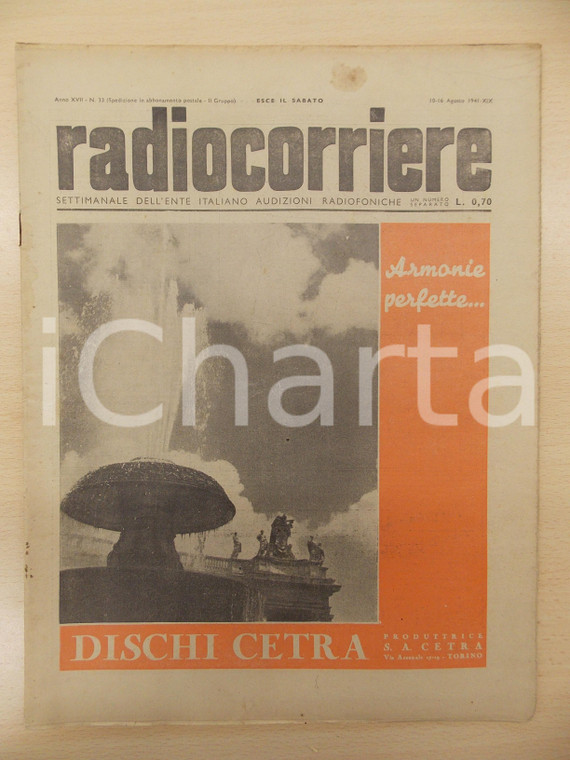 1941 RADIOCORRIERE In morte del prof. Heinz BORNGASSER *Rivista anno XVII n°33