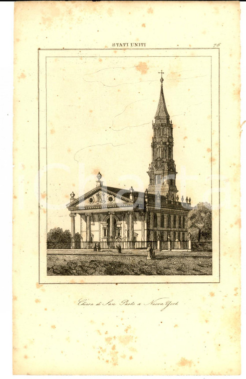 1830 ca Domeny DE RIENZI Stati Uniti NEW YORK - Chiesa di San Paolo *Stampa n°76