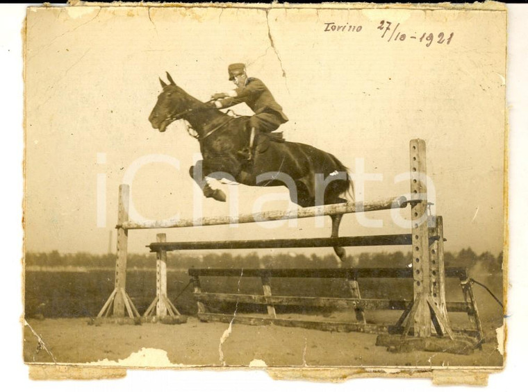 1921 REGIO ESERCITO TORINO Ufficiale di cavalleria in allenamento *Foto 13x9 cm