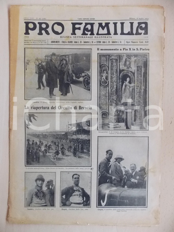 1923 PRO FAMILIA Riapertura del Circuito di Brescia *Rivista anno XXIV n° 27