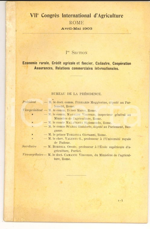 1903 ROMA VII° Congresso Internazionale di Agricoltura *Programma 46 pp.