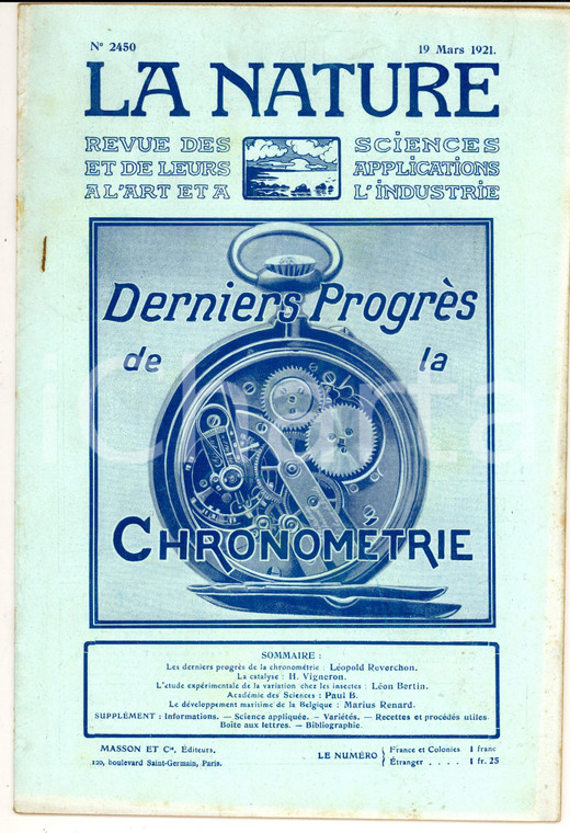 1921 LA NATURE Derniers progrès de la chronométrie *Revue ILLUSTREE n°2450