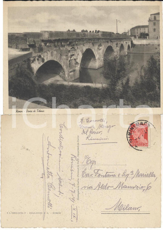 1941 RIMINI Ponte di Tiberio *Autografo Antonietta COMOLLI cartolina FG