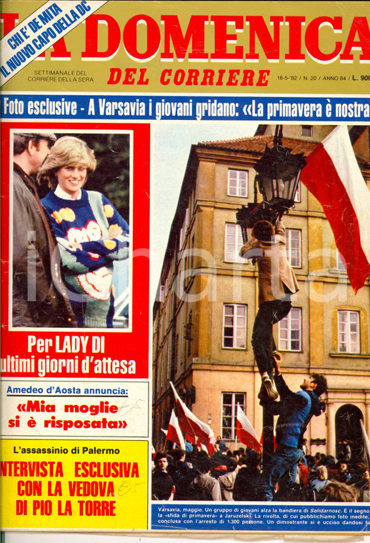 1982 DOMENICA DEL CORRIERE Primavera di SOLIDARNOSC - Lady Diana incinta 