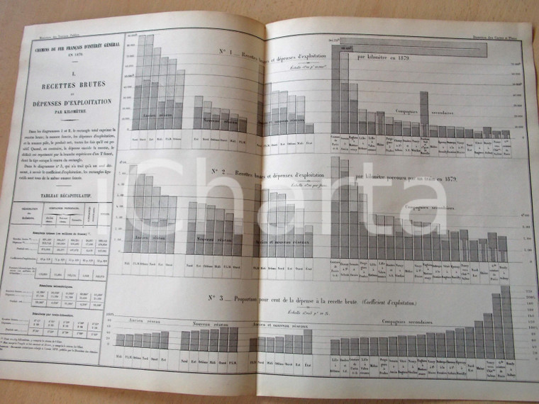 1882 FRANCE CHEMINS DE FER Recettes brutes et dépenses en 1879 *Planche n°13