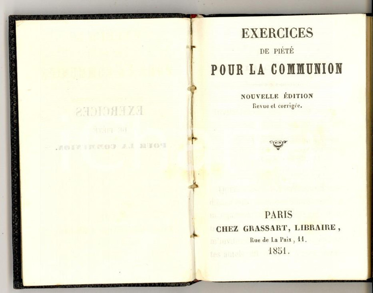 1851 Exercices de piété pour la Communion *PARIS Ed. GRASSART cm 11x9 166 pp.