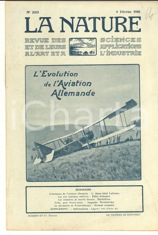 1918 LA NATURE L'évolution de l'aviation allemande *Revue ILLUSTREE n° 2315