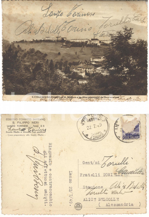 1949 LANZO TORINESE (TO) Convitto SAN FILIPPO NERI *Cartolina don BOSIO