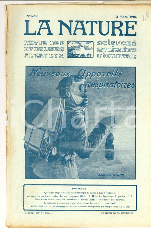 1918 LA NATURE Nouveaux appareils respiratoires *Revue ILLUSTREE n° 2318