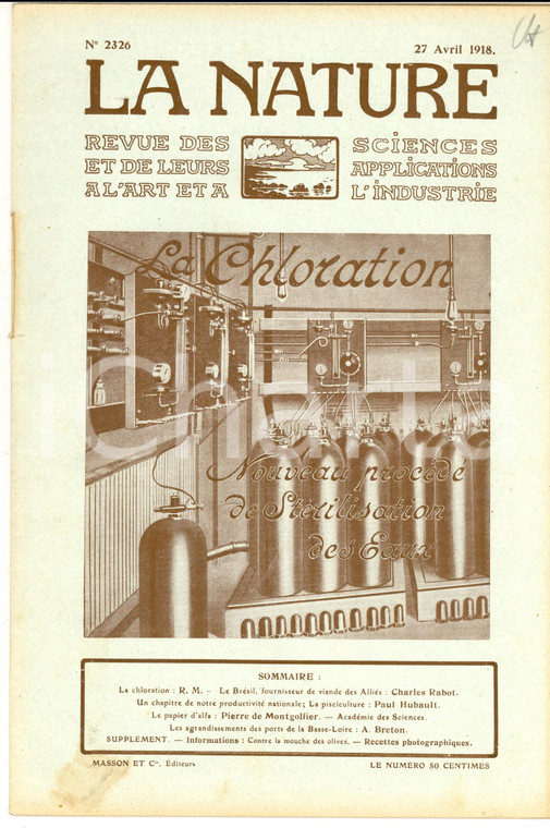 1918 LA NATURE La Chloration - Brasil, fourinisseur de viande *Revue n° 2325
