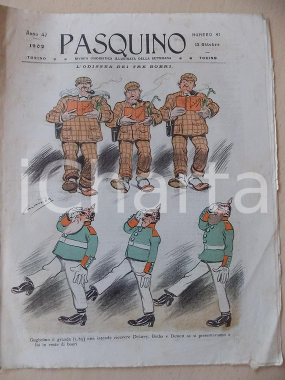 1902 PASQUINO Rivista umoristica - Guglielmo il Grande e tre boeri *Anno 47 n°41