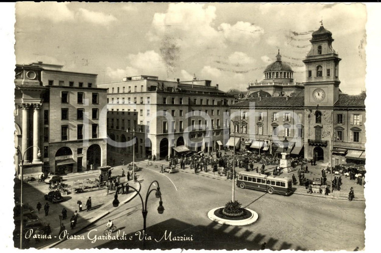 1956 PARMA Piazza GARIBALDI e via MAZZINI *Animata con filobus FG VG