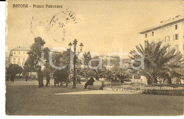 1916 SAVONA Piazza PALEOCAPA *Cartolina animata con carrozza FP VG