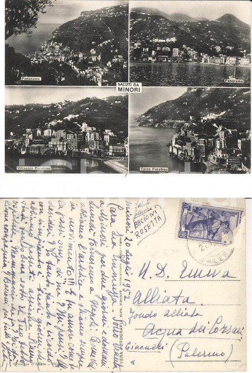 1952 MINORI (SA) Vedutine *Autografo a nobile Emma ALLIATA dalla nipote