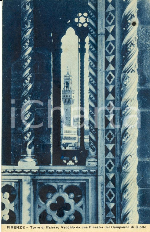 1922 FIRENZE Torre Palazzo VECCHIO da finestra Campanile GIOTTO *Cartolina FP VG