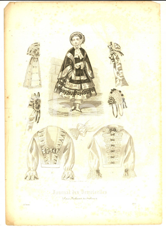 1850 ca PARIS Journal des Demoiselles - Abiti eleganti per bambine *Stampa