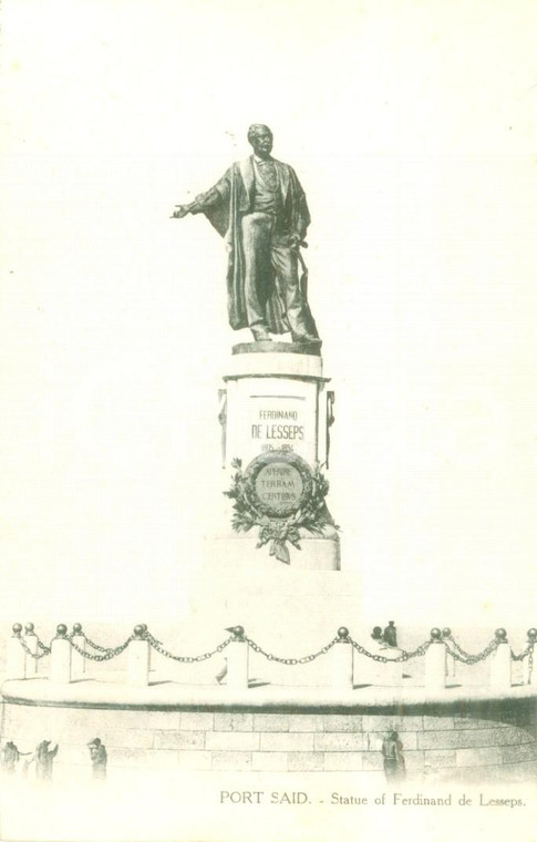 1930 ca PORTO SAID (EGITTO) Statua Ferdinand DE LESSEPS al porto Cartolina FP NV