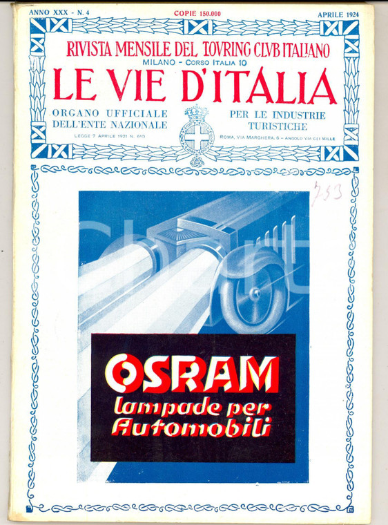1924 LE VIE D'ITALIA TCI Museo della Vittoria a ROVERETO *Rivista anno XXX n°4