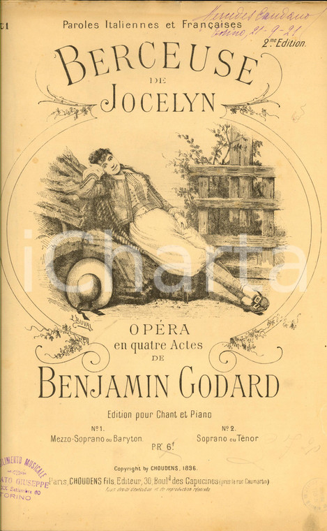 1870 ca Benjamin GODARD Berceuse -Mezzo-soprano *Spartito CHOUDENS