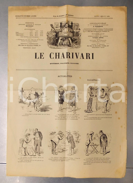 1901 LE CHARIVARI Actualités *Quotidien politique ILLUSTRE' dessins HENRIOT