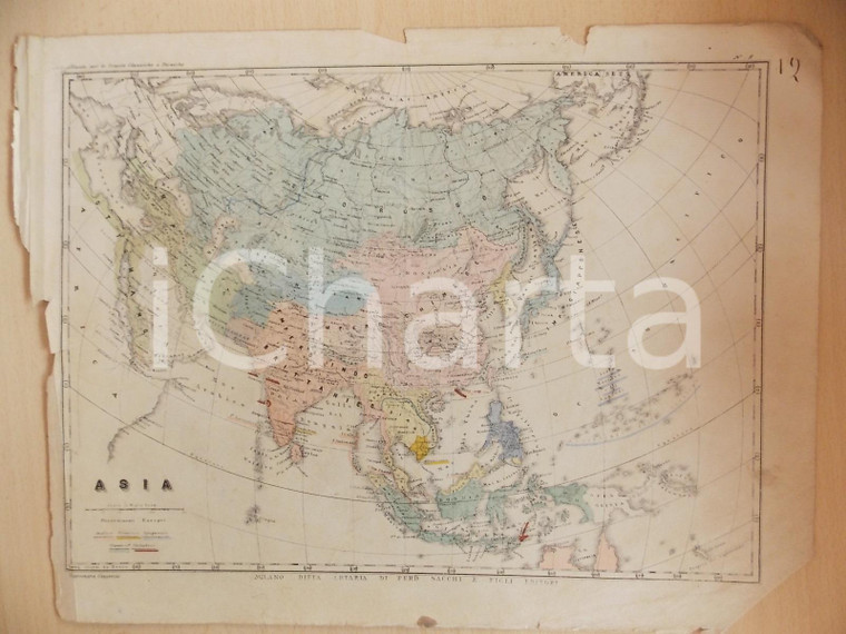 1880 ca MALFATTI - CARABELLI Atlante Geografico-Storico - Asia *Tav. 8