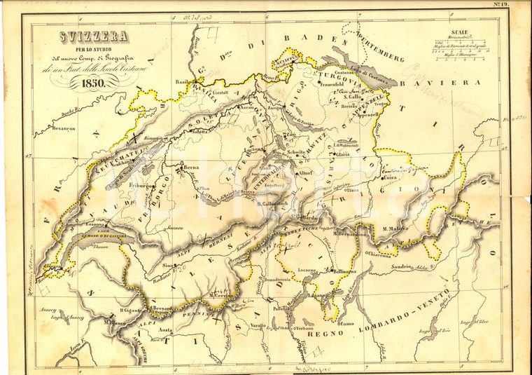 1850 TORINO Fratelli Scuole Cristiane - Atlante geografico - Svizzera *Tav. 19