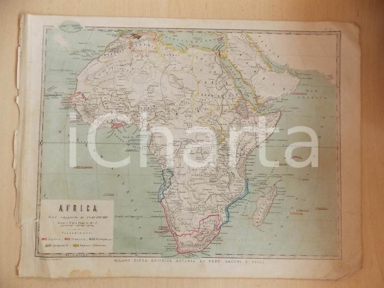 1880 ca MALFATTI - CARABELLI Atlante Geografico-Storico - Africa *Tav. 9
