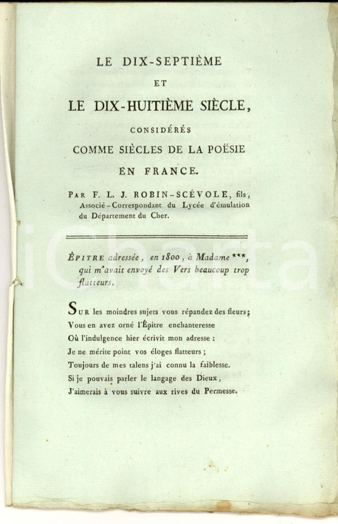 1800 ROBIN DE SCEVOLE Le dix-septième et le dix-huitième siècles *RARE