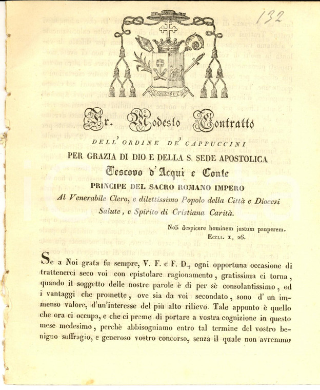 1844 ACQUI TERME Mons. Modesto CONTRATTO - Sui Fratelli delle Scuole Cristiane