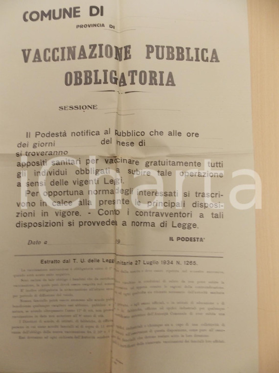 1935 ca Vaccinazione pubblica contro il vaiolo *Manifesto 35x50 cm