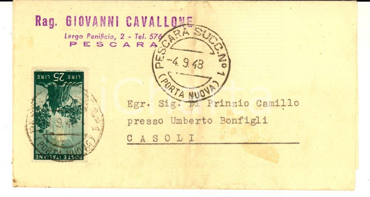 1948 STORIA POSTALE REPUBBLICA Lettera Giovanni CAVALLONE - Affrancatura L. 25