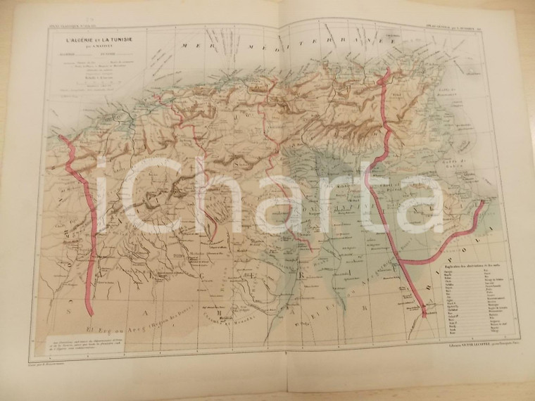 1875 PARIS DUSSIEUX Atlas de géographie *Carte ALGERIE et TUNISIE 45x33 cm