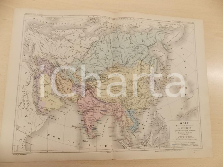 1875 PARIS DUSSIEUX Atlas de géographie *Carte ASIE 45x33 cm