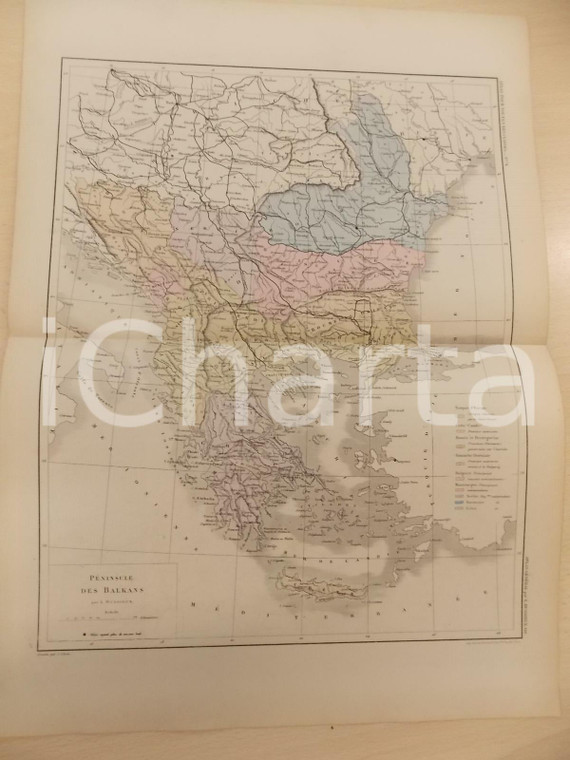 1875 PARIS M. L. DUSSIEUX Atlas de géographie *Carte péninsule BALKANS 45x33 cm