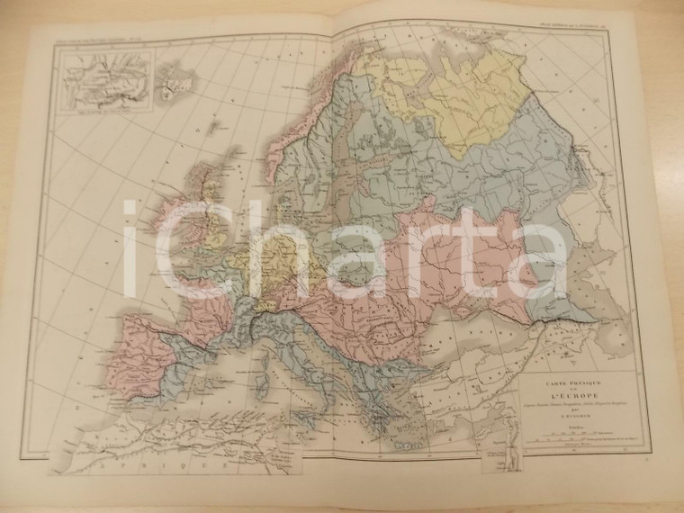1875 PARIS DUSSIEUX Atlas de géographie *Carte physique de l'EUROPE  45x33 cm