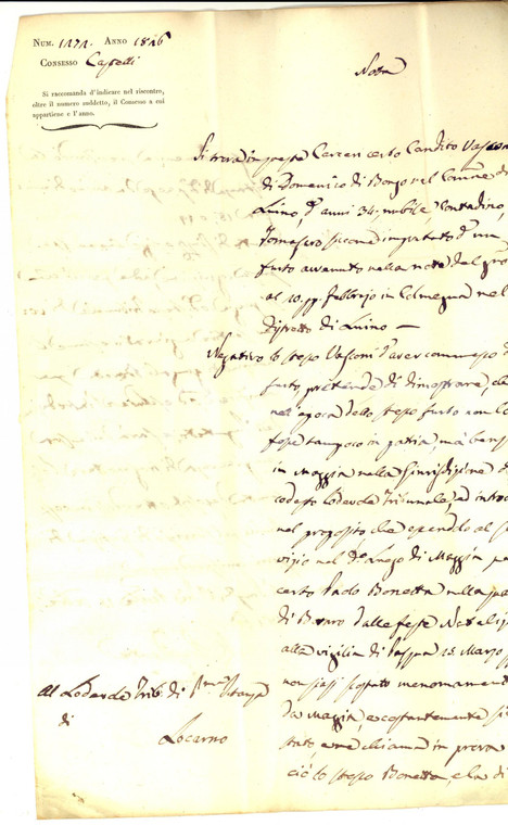 1826 LUINO (VA) Candito VASCONI arrestato per furto si proclama innocente