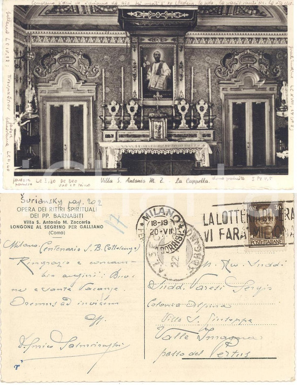 1930 ca LONGONE AL SEGRINO Villa S. Antonio *Autografo don Enrico SALMOIRAGHI