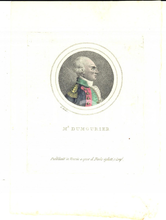1850 ca Ritratto di DUMOURIER *Stampa inc. SARDIS 15x20 cm ed. AGLIETTI