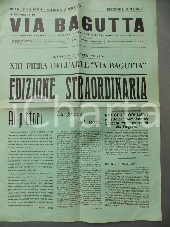 1970 MILANO XIII Fiera dell'arte VIA BAGUTTA Manifesto pubblicitario 40x55 cm