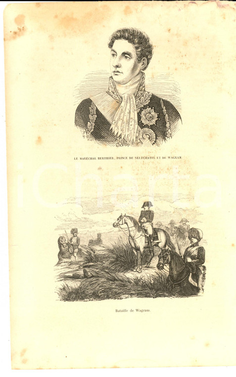 1850 ca Maréchal BERTHIER - Bataille de WAGRAM *Stampa NAPOLEONICA cm 17x27
