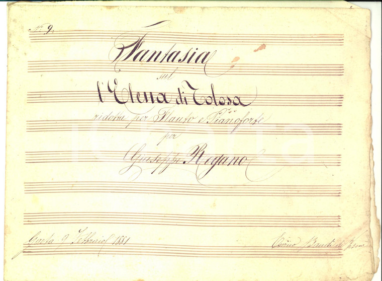 1881 GAETA Fantasia sull'Elena di Tolosa *Spartito di Enrico BAUDI DI VESME