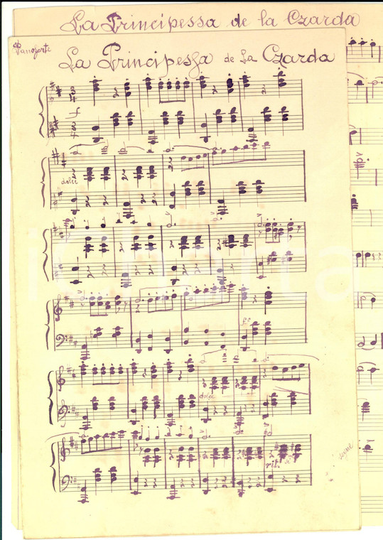 1880 ca La principessa della Czarda *Spartito manoscritto per pianoforte