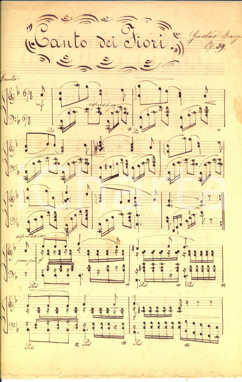 1880 ca Gustav LANGE Canto dei Fiori op. 39 *Spartito manoscritto per flauto