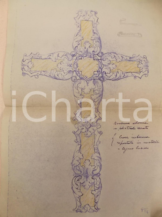 1935 ca MILANO Studio per crocifisso decorato *Bozzetto a stampa originale