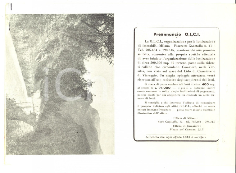 1961 CAMAIORE (LU) Ditta OLCI di Milano - Lottizzazione di terreno *ILLUSTRATO