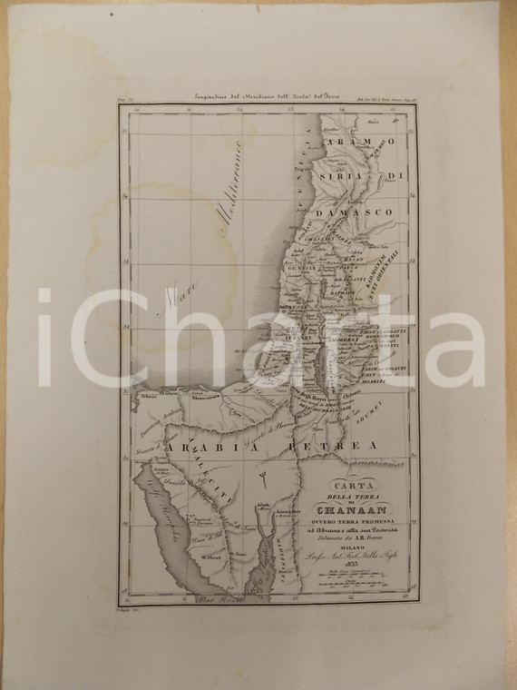 1833 MILANO A. R. FREMIN Carta della terra di CHANAAN *Stampa 26x38 cm