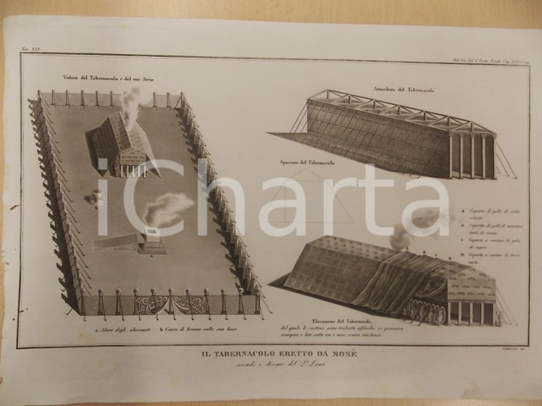 1850 ca SACRA BIBBIA P. LAMI Il tabernacolo eretto da Mosè *Stampa 38x26 cm