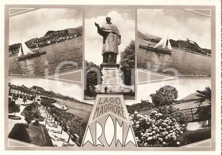 1955 ca ARONA (NO) Vedutine Statua SAN CARLO BORROMEO *Cartolina FG NV