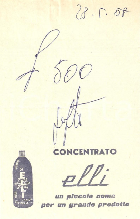 1968 PUBBLICITA' Concentrato ELLI Vernici *Ricevuta 10x15 cm