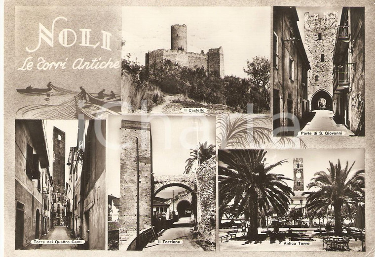 1962 NOLI (SV) Vedutine con Torre Quattro Canti e Torrione *Cartolina FG VG